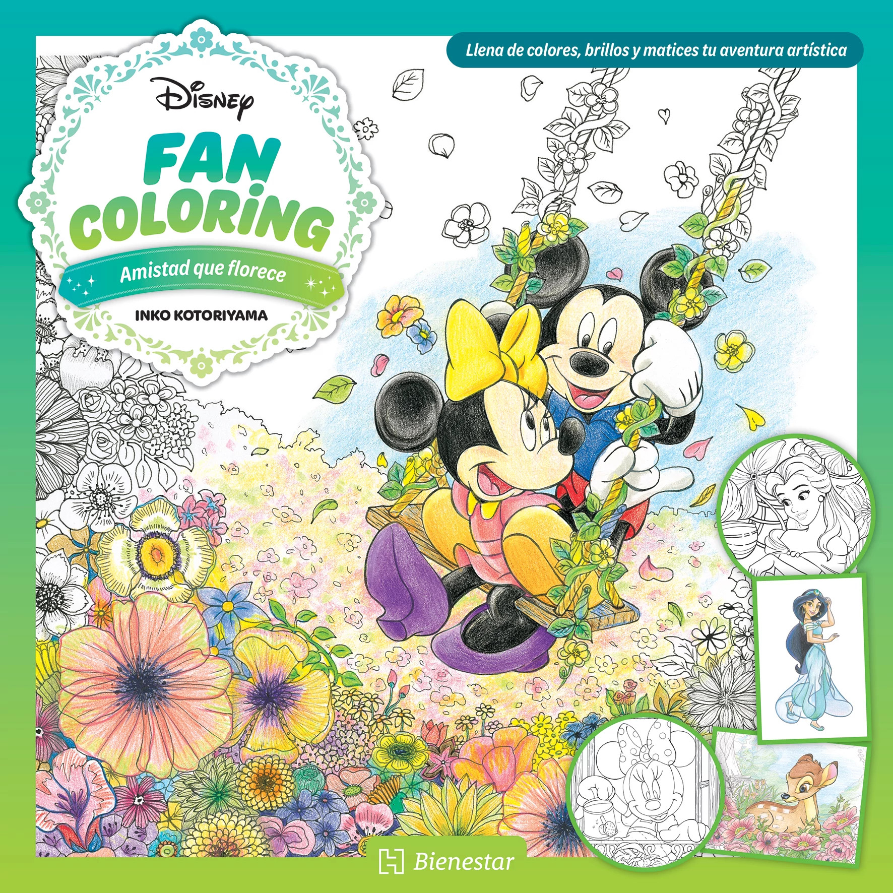 Portada del libro para colortear Fan Coloring. Amistad que florece